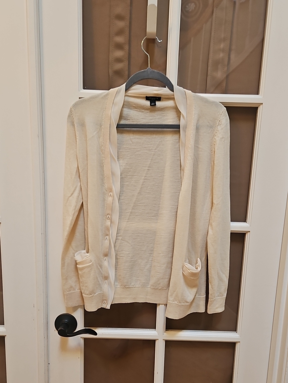 Ann Taylor Cream Button-Up Lightweight Cardigan